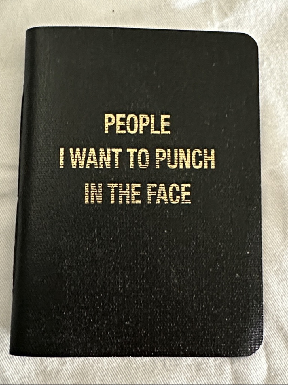 Black Notebook with Gold 'People I Want to Punch in the Face' Text